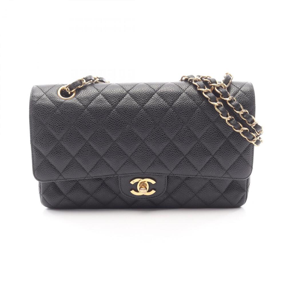 Chanel Matelasse Double Flap Shoulder Bag Calfskin Leather Black